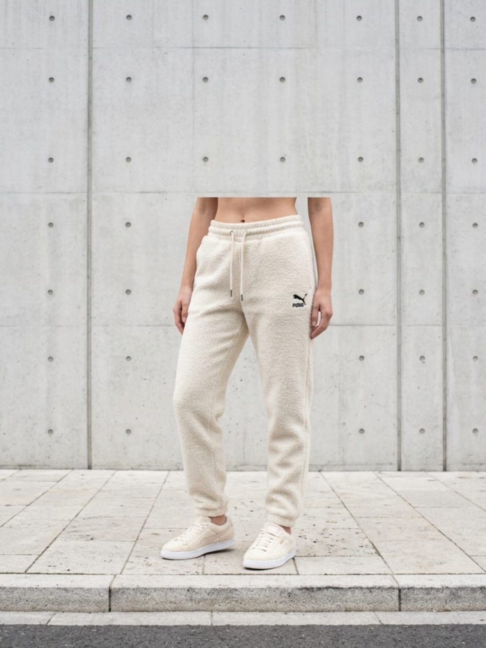 Puma Cream Sherpa Pants  with Black Logo